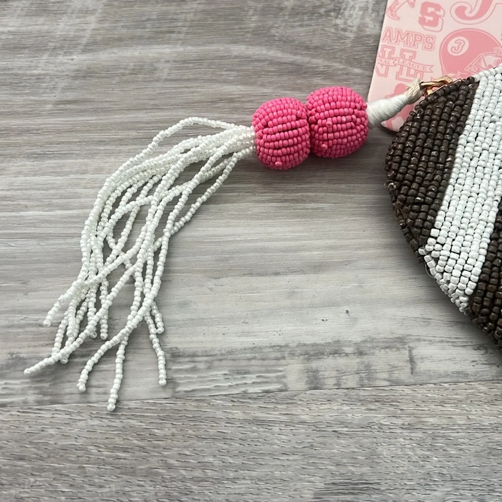 Brown Beaded Football Coin Purse Wandering Moon Handmade in India NWT